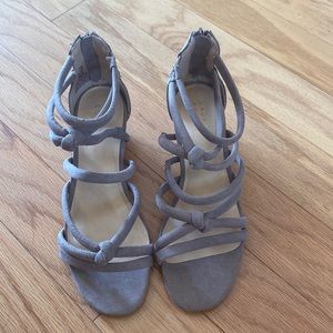 NWOT Lauren Conrad Tan Suede Wedge Sandals. Size 7